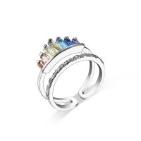 Anneau de cuivre de Zircon, laiton, avec zircon cubique, couronne, Plaqué de platine, Réglable & bijoux de mode & pour femme, multicolore, Diamètre inté Environ 18mm, Vendu par PC