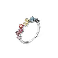 Anneau de cuivre de Zircon, laiton, avec zircon cubique, Plaqué de platine, Réglable & bijoux de mode & pour femme, multicolore, Diamètre inté Environ 18mm, Vendu par PC