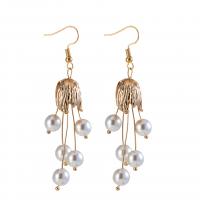 Boucle d'oreille en alliage de zinc en plastique perle, avec perle de plastique, Placage de couleur d'or, bijoux de mode & pour femme, blanc Vendu par paire