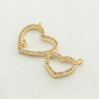 Cubic Zirconia Micro Pave Brass Connector, Heart, high quality gold color plated, DIY & micro pave cubic zirconia Approx 0.1mm 