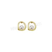 Boucle d'oreille en alliage de zinc en plastique perle, avec perle de plastique, Placage de couleur d'or, bijoux de mode & styles différents pour le choix & pour femme, 10mm, Vendu par paire