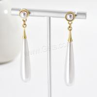 Boucle d'oreille en alliage de zinc en plastique perle, avec résine & perle de plastique, larme, Placage de couleur d'or, bijoux de mode & pour femme, 60mm, Vendu par paire