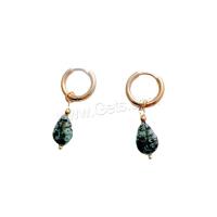 Gemstone Drop Earring, 304 Stainless Steel, with Natural Stone, Leaf, plated, fashion jewelry 33mm 