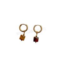 Gemstone Drop Earring, 304 Stainless Steel, with Natural Stone, Square, plated, fashion jewelry 30mm 