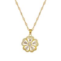 Collier de bijoux de titane, Acier inoxydable 304, avec laiton, fleur, Plaqué d'or, pavé de micro zircon & pour femme & creux Environ 15.7 pouce, Vendu par PC