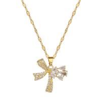 Collier de bijoux de titane, Acier titane, avec laiton, avec 2inch chaînes de rallonge, Noeud papillon, Plaqué d'or, pavé de micro zircon & pour femme Environ 15.7 pouce, Vendu par PC