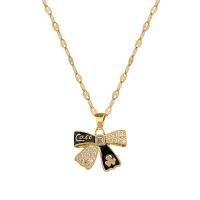 Collier de bijoux de titane, Acier titane, avec laiton, avec 2inch chaînes de rallonge, Noeud papillon, Plaqué d'or, pour femme & émail & avec strass Environ 15.7 pouce, Vendu par PC