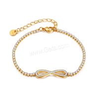 Pulseras de acero inoxidable, acero inoxidable 304, con 5.5cm extender cadena, Recubrimiento iónico al vacío, Joyería & micro arcilla de zirconia cúbica & para mujer, dorado, longitud:17 cm, Vendido por UD