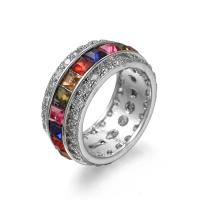 Cubic Zircon Brass Finger Ring, with Cubic Zirconia, platinum plated, fashion jewelry & for woman & faceted, multi-colored 