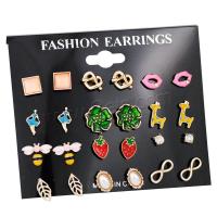 Boucle d'oreille en alliage de zinc en plastique perle, avec perle de plastique, Placage de couleur d'or, bijoux de mode & pavé de micro zircon & pour femme & émail, couleurs mélangées, 10-20mm Vendu par sac