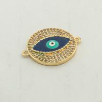 Conector de joyería de mal de ojo, Plata de ley 925, chapado en color dorado, Bricolaje & micro arcilla de zirconia cúbica, 19x23x2mm, agujero:aproximado 0.2mm, Vendido por UD