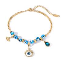 Evil Eye Schmuck Armband, Titanstahl, mit Lampwork, mit Verlängerungskettchen von 5cm, plattiert, Modeschmuck & verschiedene Muster für Wahl, goldfarben, Länge:18 cm, verkauft von PC