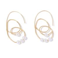 Boucle d'oreille de goutte en fer, avec perle de plastique, Placage de couleur d'or, bijoux de mode & pour femme Vendu par paire