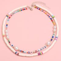 Collier de mode Multi couche, alliage de zinc, avec Seedbead & argile de polymère & perle de plastique, fait à la main, 2 pièces & bijoux de mode & styles différents pour le choix & pour femme, multicolore, Vendu par PC