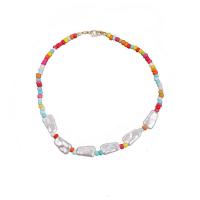 Petite perle en verre de collier 
, perle de plastique, avec Seedbead & alliage de zinc, avec 5cm chaînes de rallonge, 2 pièces & bijoux de mode & pour femme, multicolore cm, Vendu par fixé