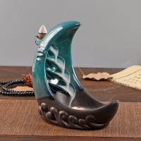 Incense Smoke Flow Backflow Holder Ceramic Incense Burner, Porcelain, half handmade, for home and office & durable, blue 