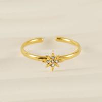 Stainless Steel Finger Ring, 304 Stainless Steel, 18K gold plated & for woman & with rhinestone, golden 