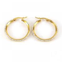 Boucles d'oreilles en acier titane, Plaqué or 18K, bijoux de mode & pour femme & avec strass, doré, 31mm, Vendu par paire