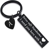 Stainless Steel Key Chain, 304 Stainless Steel, Unisex & with letter pattern, black 