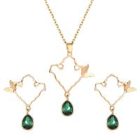 ensembles de bijoux de mode en alliage zinc, alliage de zinc, Boucle d’oreille stud & collier, avec cristal, Placage de couleur d'or, 2 pièces & pour femme, 30mm Environ 18.9 pouce, Vendu par fixé