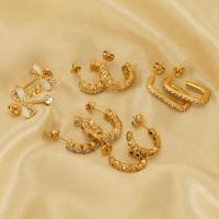 Boucles d'oreilles en acier titane, Plaqué or 18K, styles différents pour le choix & pour femme & avec strass, doré, Vendu par paire