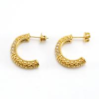 Boucles d'oreilles en acier titane, avec perle de plastique, Plaqué d'or 18K, styles différents pour le choix & pour femme & avec strass, doré, Vendu par paire