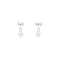 Boucle d'oreille en alliage de zinc en plastique perle, avec perle de plastique, Noeud papillon, Placage de couleur d'or, bijoux de mode & pour femme Vendu par paire