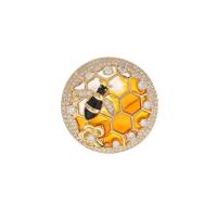 El esmalte Broche, metal, Abeja, chapado en color dorado, Joyería & micro arcilla de zirconia cúbica & para mujer, color mixto, 32x32mm, Vendido por UD