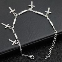 Edelstahl Charm Armband, 304 Edelstahl, mit Verlängerungskettchen von 5cm, Kreuz, plattiert, Modeschmuck, Silberfarbe, aboutuff1a1-1.5 CM, Länge:16 cm, verkauft von PC