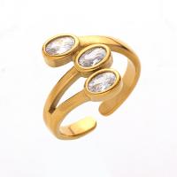 Anillo de dedo de acero Titanium de, Partículas de acero, chapado en oro real, Joyería & ajustable & micro arcilla de zirconia cúbica & para mujer, más colores para la opción, 15mm, tamaño:7, Vendido por UD