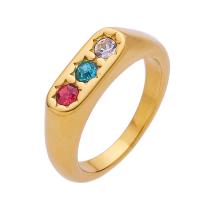 Anillo de dedo de acero Titanium de, Partículas de acero, chapado en oro de 18 K, diverso tamaño para la opción & micro arcilla de zirconia cúbica & para mujer, 6mm, tamaño:6-8, Vendido por UD