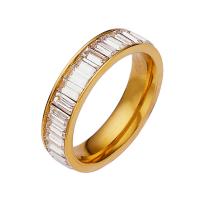 Anillo de dedo de acero Titanium de, Partículas de acero, chapado en oro real, diverso tamaño para la opción & micro arcilla de zirconia cúbica & para mujer, más colores para la opción, 5mm, tamaño:5-10, Vendido por UD