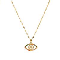 Collier Evil Eye bijoux, laiton, avec 2.36inch chaînes de rallonge, Placage de couleur d'or, bijoux de mode & pavé de micro zircon & pour femme, doré Environ 15.75 pouce, Vendu par brin