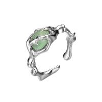 Anillo de Plata Ley, plata de ley 925, con Aventurina verde, chapado en platina real, ajustable & para mujer, 6x8mm, tamaño:5.5-7.5, Vendido por UD