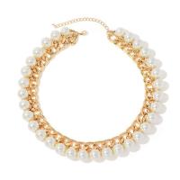 Collier de perles en plastique, fer, avec perle de plastique, avec 8cm chaînes de rallonge, Placage de couleur d'or, bijoux de mode & pour femme, blanc Environ 50 cm, Vendu par PC