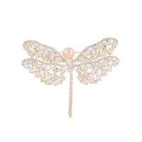 Cubic Zirconia Brooch, Brass, with Plastic Pearl, Dragonfly, plated, fashion jewelry & micro pave cubic zirconia & for woman 