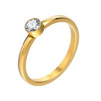 Strass Edelstahl Fingerring, 304 Edelstahl, Vakuum-Ionen-Beschichtung, verschiedene Größen vorhanden & für Frau & mit Strass, goldfarben, 4.5mm, verkauft von PC