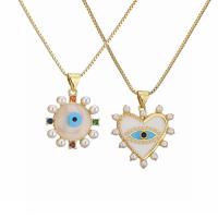 Collier Evil Eye bijoux, laiton, avec perle de plastique, avec 5cm chaînes de rallonge, Placage, bijoux de mode & modèles différents pour le choix & pavé de micro zircon & émail, plus de couleurs à choisir cm, Vendu par PC