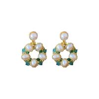 Zinc Alloy Rhinestone Stud Earring, with Crystal & Plastic Pearl, fashion jewelry & for woman & with rhinestone 