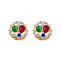 Zinc Alloy Rhinestone Stud Earring, with Plastic Pearl & Acrylic, fashion jewelry & for woman & with rhinestone, golden 