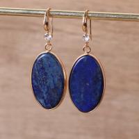 Gemstone Drop Earring, Lapis Lazuli, with Brass & Iron, Oval, gold color plated, vintage & for woman & with rhinestone, blue, 32-50mm 