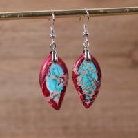 Gemstone Drop Earring, Impression Jasper, with Iron, silver color plated, vintage & for woman 32-50mm 