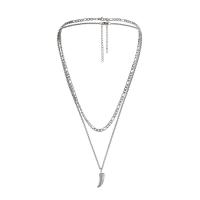 Collier de mode Multi couche, Acier inoxydable 304, avec 1.97inch chaînes de rallonge, Dent de loup, poli, Double couche & bijoux de mode & pour homme Environ 19.69 pouce, Environ 23.62 pouce, Vendu par brin