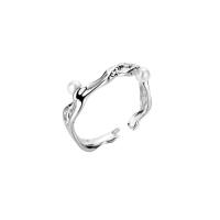 plata de ley 925 Anillo de dedo Cuff, con Shell Pearl, chapado en platina real, ajustable & para mujer, tamaño:5.5-7.5, Vendido por UD