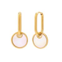 Stainless Steel Drop Earring, 304 Stainless Steel, with White Shell, Vacuum Ion Plating, fashion jewelry & for woman, two different colored 