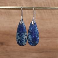 Gemstone Drop Earring, Impression Jasper, with Iron, Teardrop, silver color plated, fashion jewelry & for woman, blue, 32-50mm 