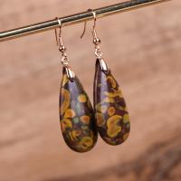 Gemstone Drop Earring, Impression Jasper, with Iron, Teardrop, gold color plated, fashion jewelry & dyed & for woman, mixed colors, 32-50mm 