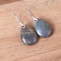 Gemstone Drop Earring, Natural Stone, with Iron, Teardrop, silver color plated, fashion jewelry & for woman 32-50mm 