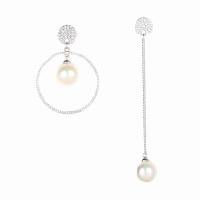 Boucles d'oreilles asymétriques, laiton, avec perle de plastique, Plaqué d'or, bijoux de mode & pavé de micro zircon & pour femme Vendu par paire