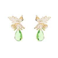 Cubic Zirconia Micro Pave Brass Earring, with Cubic Zirconia, platinum plated, fashion jewelry & micro pave cubic zirconia & for woman, green 